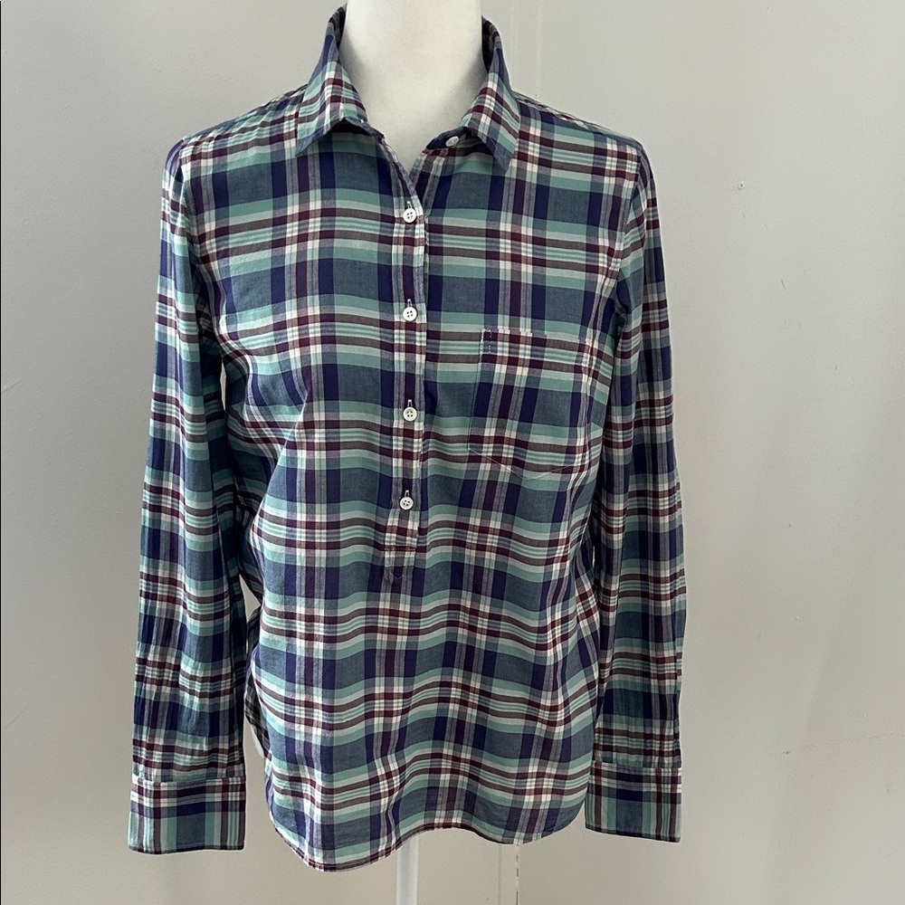 J. Crew Blue/Maroon Multicolored Plaid  Cotton Shirt sz 6